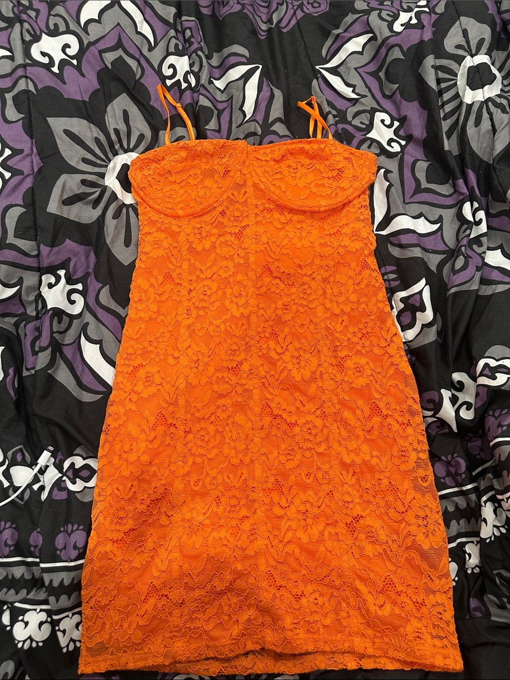 Zara Bright Orange Lace Strap Mini Dress